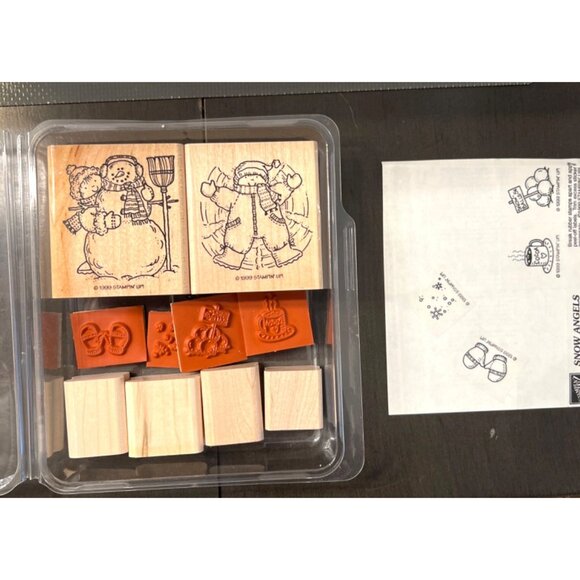 Stampin Up!  1999 Snow Angels 7 Piece Wood Mounted Rubber Stamp Set - Picture 2 of 3